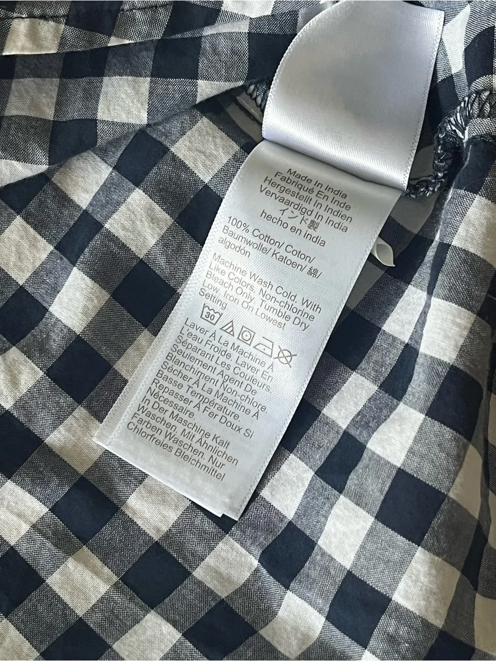 J. Crew Navy and White Gingham Button-Down Shirt in Signature Fit. 100% Cotton.